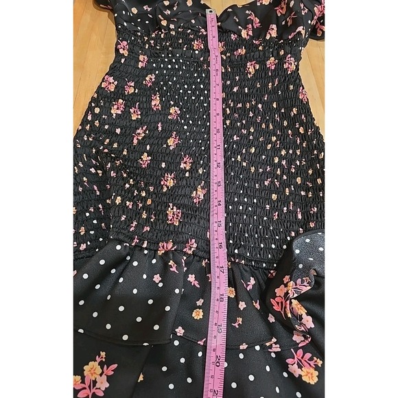 NWOT For love & Lemons black pink floral ruffle hem Camellia Mini Dress Medium - Picture 11 of 13